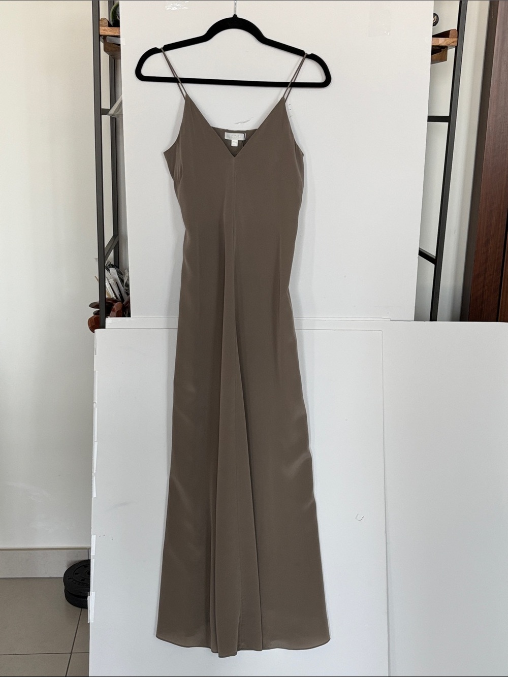 COS Taupe V-Neck Satin Top
